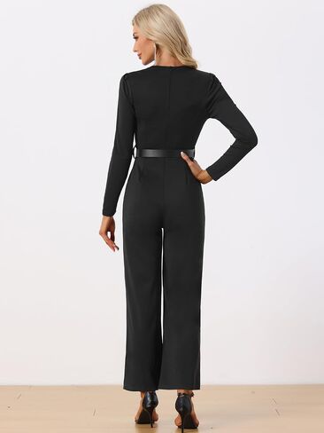 Allegra K Women's Elegant Jumpsuit Square Neck Long Sleeve Wide Leg Long Pants Dressy Jumpsuits in Saudi Arabia