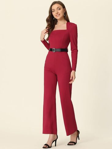 Allegra K Women's Elegant Jumpsuit Square Neck Long Sleeve Wide Leg Long Pants Dressy Jumpsuits in Saudi Arabia