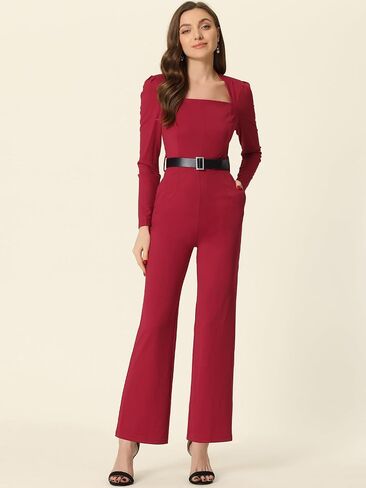 Allegra K Women's Elegant Jumpsuit Square Neck Long Sleeve Wide Leg Long Pants Dressy Jumpsuits in Saudi Arabia