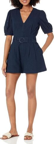 Club Monaco Womens Belted Puff Sleeve Eyelet Romper in Saudi Arabia