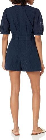 Club Monaco Womens Belted Puff Sleeve Eyelet Romper in Saudi Arabia