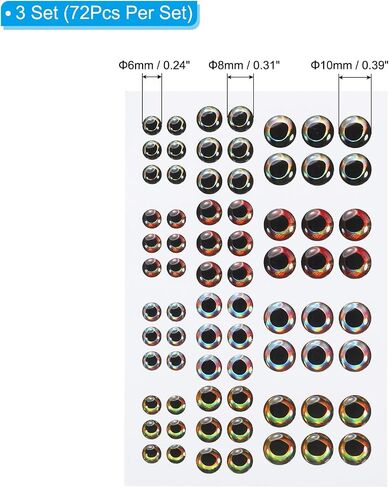 PATIKIL Fishing Lure 4D Eyes 6mm/8mm/10mm, 3 Set Waterproof Artificial Fish Eye Fly Tying Lures Crafts Tackle Accessory for Fishing Baits DIY, Multicolored in Saudi Arabia