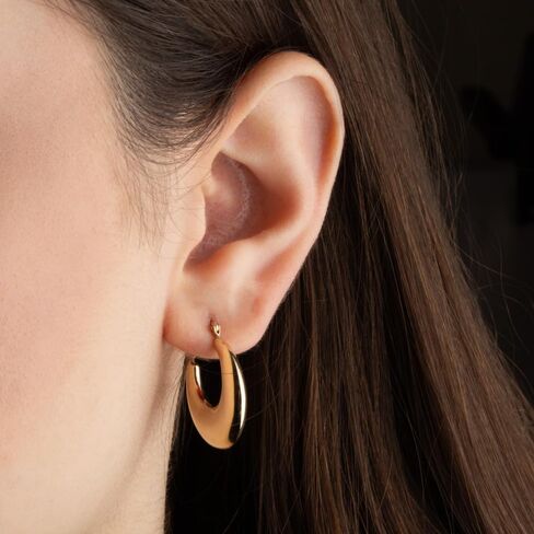 10K or 14K Yellow Gold Polished Flat Round Hoop Earrings for Women Girls (4.5mm Thick) 22.5mm Diameter in Saudi Arabia