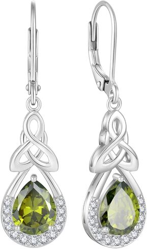 FJ Celtic Knot Dangle Drop Leverback Earrings 925 Sterling Silver Infinity Teardrop Earrings with Birthstone Irish Good Luck Jewelry for Women Her in Kuwait