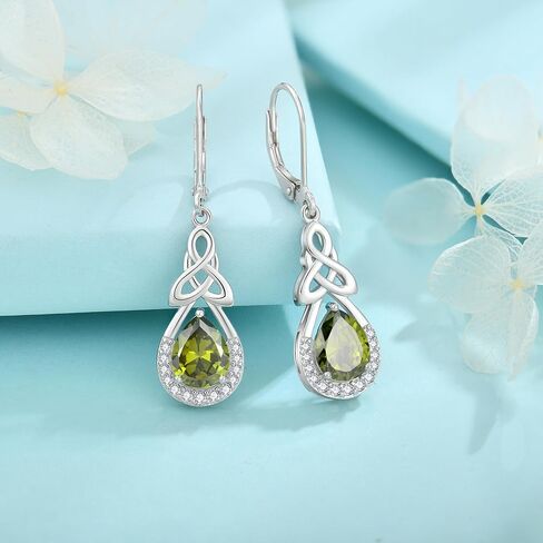 FJ Celtic Knot Dangle Drop Leverback Earrings 925 Sterling Silver Infinity Teardrop Earrings with Birthstone Irish Good Luck Jewelry for Women Her in Kuwait