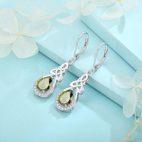 FJ Celtic Knot Dangle Drop Leverback Earrings 925 Sterling Silver Infinity Teardrop Earrings with Birthstone Irish Good Luck Jewelry for Women Her in Kuwait