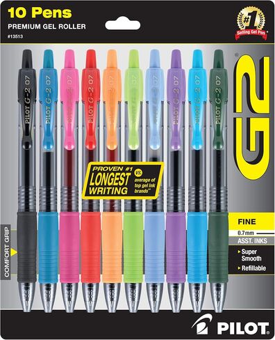 PILOT G2 Premium Retractable Gel-Ink Rolling Ball Pens, Fine Point (0.7 mm), Assorted, 10/Pk (13513) in Saudi Arabia