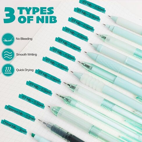 مجموعة أقلام جل مكونة من 12 قطعة، 11 قلم جل مع عبوة واحدة هايلايتر - حبر أسود سريع الجفاف، نقطة دقيقة 0.5 مم، قابلة للسحب، أقلام لطيفة - أقلام حبر هلامية جمالية باللون الأحمر العقيق لليوميات in Kuwait