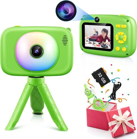 hyleton Kids Camera Selfie, Christmas Birthday Gifts for Girls Boys Age 3-12,Toys for 3 4 5 6 7 8 9 10 Year Old Girl Boy，HD Digital Video Explore Dual Cameras for Toddler with 32GB SD Card (Green) in Saudi Arabia