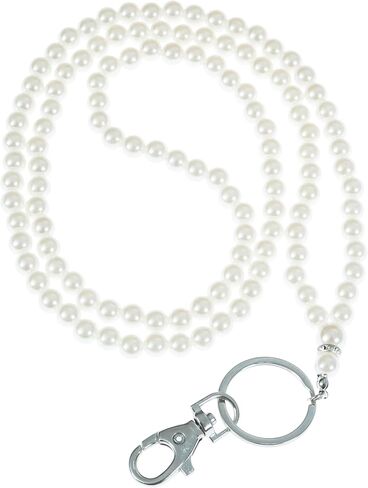 MPC Brands Longer Length Pearl Lanyard for Women Pearl With Diamond Accent Lanyards for ID Badges (38") - Dressy Pearl in Saudi Arabia