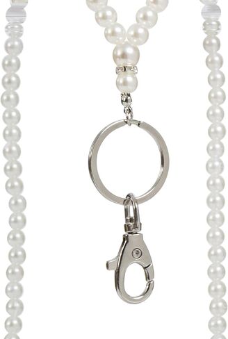 MPC Brands Longer Length Pearl Lanyard for Women Pearl With Diamond Accent Lanyards for ID Badges (38") - Dressy Pearl in Saudi Arabia