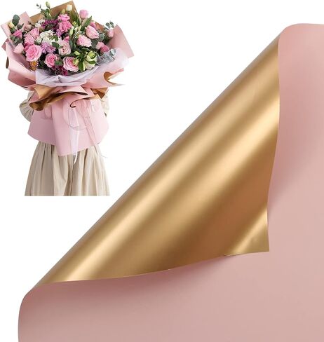 HYSSINOWRAP floral wrapping paper Double Sided Golden Flower Wrapping Paper Waterproof wrapping paper Bouquet wrapping paper DIY 20 Sheets 23.6X23.6 Inch (BLACK) in Saudi Arabia