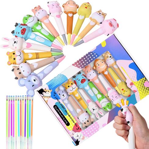Cute Pens for Girls,Kawaii Gel Pens with Soft Grip & 24 Refills Included,Gifts for Tween,Animal Shape Designed for Squeezing,Fun Pen for Kids,Teens,Boys,Men and Women,Suit for School,Office and Home in Saudi Arabia