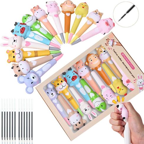 Cute Pens for Girls,Kawaii Gel Pens with Soft Grip & 24 Refills Included,Gifts for Tween,Animal Shape Designed for Squeezing,Fun Pen for Kids,Teens,Boys,Men and Women,Suit for School,Office and Home in Saudi Arabia