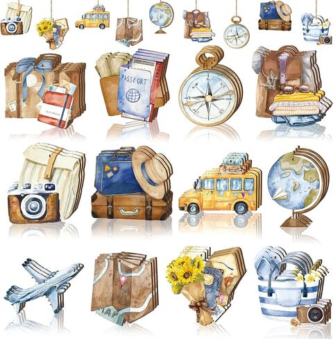 36 Pcs Summer Travel Wooden Ornaments Summer Hanging Ornaments Passport Globe Luggage Compass Wood Cutouts Travel Tree Decorations and Ornaments Summer Decorations for Home Tree Party Supplies in Saudi Arabia