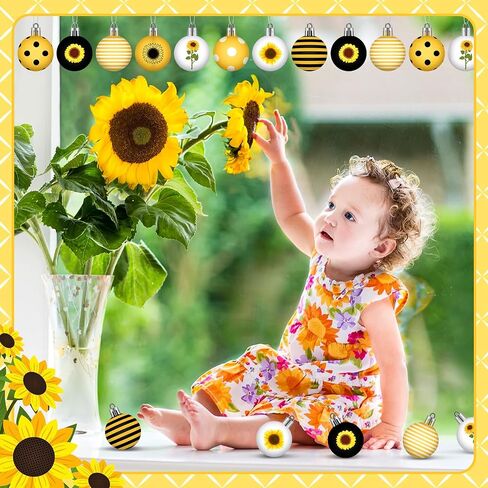 Barydat 48 Pcs 1.18 Inch Mini Summer Sunflower Ornaments for Tree Sunflower Hanging Decorations Yellow Tree Decor Themed Party Supplies for Wedding Baby Shower Holiday Party Favors(Classic Style) in Saudi Arabia