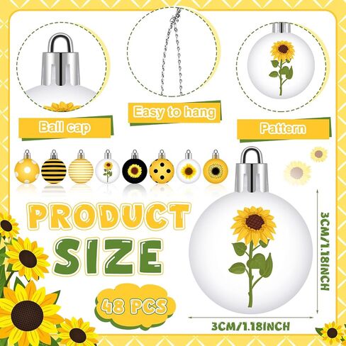 Barydat 48 Pcs 1.18 Inch Mini Summer Sunflower Ornaments for Tree Sunflower Hanging Decorations Yellow Tree Decor Themed Party Supplies for Wedding Baby Shower Holiday Party Favors(Classic Style) in Saudi Arabia