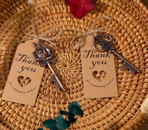 50 قطعة من فتاحات زجاجات المفاتيح، فتاحة زجاجات مفاتيح عتيقة، هدايا لحفلات الزفاف وفتاحة زجاجات هيكل عظمي للاستقبال مع بطاقات علامة البركة وسلاسل المفاتيح، إضافة رائعة لحقائب الشكر (النحاس الأحمر) in Kuwait