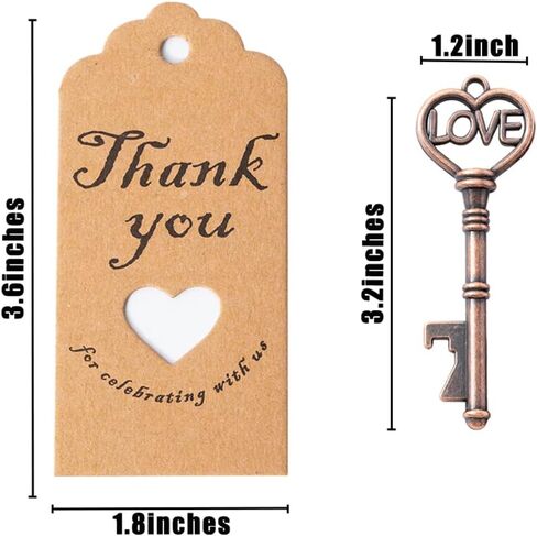 50 قطعة من فتاحات زجاجات المفاتيح، فتاحة زجاجات مفاتيح عتيقة، هدايا لحفلات الزفاف وفتاحة زجاجات هيكل عظمي للاستقبال مع بطاقات علامة البركة وسلاسل المفاتيح، إضافة رائعة لحقائب الشكر (النحاس الأحمر) in Kuwait