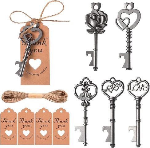 50PCS Key Bottle Openers,Vintage Key Bottle Opener,Wedding Favors or Bridal Shower Party Return Gifts Skeleton Bottle Opener with Blessing Tag Cards and Keychains (rose gold) in Saudi Arabia