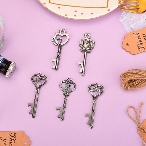 50PCS Key Bottle Openers,Vintage Key Bottle Opener,Wedding Favors or Bridal Shower Party Return Gifts Skeleton Bottle Opener with Blessing Tag Cards and Keychains (rose gold) in Saudi Arabia