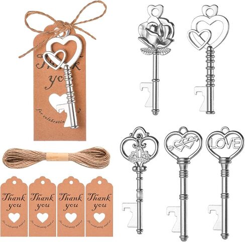 50PCS Key Bottle Openers,Vintage Key Bottle Opener,Wedding Favors or Bridal Shower Party Return Gifts Skeleton Bottle Opener with Blessing Tag Cards and Keychains (rose gold) in Saudi Arabia