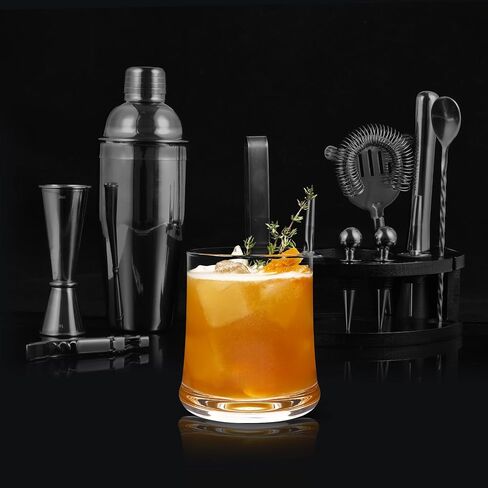 Bartender Kit with Stand, 12-Piece Bar Set | 24oz Cocktail Shaker Set for Drink Mixing, Martini Shaker Set with Bar Tools, Recipes Booklet | Fun Housewarming Gift (Black) in Saudi Arabia