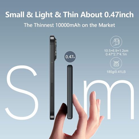Ultra Slim 10000mAh for Magsafe Portable Charger,0.47IN Thin Wireless Magnetic Power Bank, Compact Battery Pack with PD 20W Two Way USB-C Charging,Compatible with iPhone 15/14/13/12 Series in Saudi Arabia