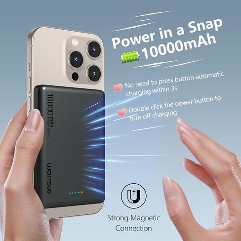 Ultra Slim 10000mAh for Magsafe Portable Charger,0.47IN Thin Wireless Magnetic Power Bank, Compact Battery Pack with PD 20W Two Way USB-C Charging,Compatible with iPhone 15/14/13/12 Series in Saudi Arabia