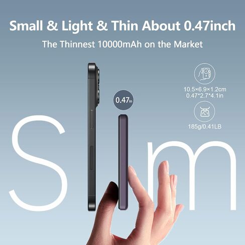 Ultra Slim 10000mAh for Magsafe Portable Charger,0.47IN Thin Wireless Magnetic Power Bank, Compact Battery Pack with PD 20W Two Way USB-C Charging,Compatible with iPhone 15/14/13/12 Series in Saudi Arabia