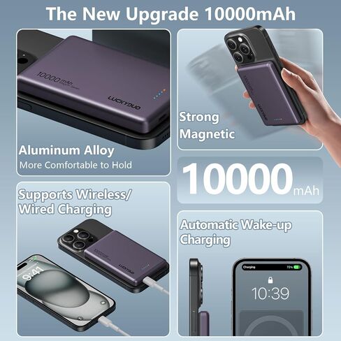 Ultra Slim 10000mAh for Magsafe Portable Charger,0.47IN Thin Wireless Magnetic Power Bank, Compact Battery Pack with PD 20W Two Way USB-C Charging,Compatible with iPhone 15/14/13/12 Series in Saudi Arabia