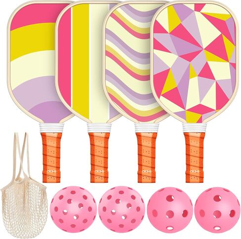Pickleball Paddles Set of 4, Premium Wood with 4 Indoor & Outdoor Pickleball Balls and 1 Carry Bag, Pickleball Rackets with Ergonomic Cushion Grip for Beginner & Intermediate Gifts for Women Men Youth in Saudi Arabia