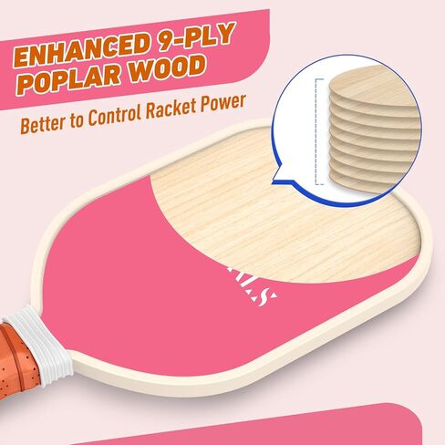 Pickleball Paddles Set of 4, Premium Wood with 4 Indoor & Outdoor Pickleball Balls and 1 Carry Bag, Pickleball Rackets with Ergonomic Cushion Grip for Beginner & Intermediate Gifts for Women Men Youth in Saudi Arabia