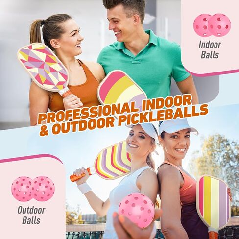 Pickleball Paddles Set of 4, Premium Wood with 4 Indoor & Outdoor Pickleball Balls and 1 Carry Bag, Pickleball Rackets with Ergonomic Cushion Grip for Beginner & Intermediate Gifts for Women Men Youth in Saudi Arabia