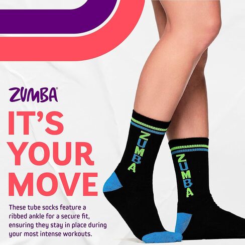 جوارب ZUMBA Fired Up العالية للنساء، أسود غامق، 2 قطعة in Kuwait