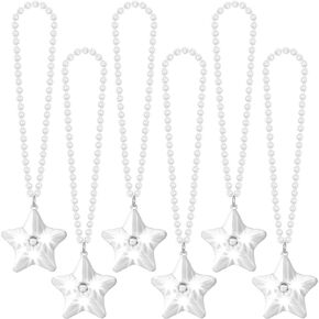 6 Pack Light Up Star Necklaces Beaded Necklaces with Glow Star 4th of July Party Accessories for Patriotic Parade Independence Day Decorations Mardi Gras Party Favors