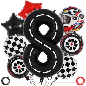 Race Car 5 Balloons, 40 Inch Racetrack Number 5 Balloon, Large Foil Mylar Racetrack Black 5 Balloon for 5 Year Old Birthday Race Car Themed Party Decoration