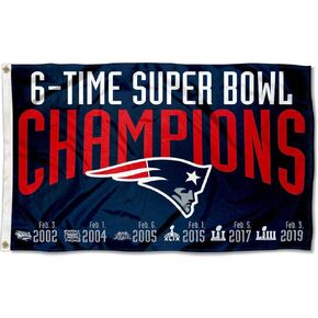 New England Patriots 6 Time Super Bowl Champions Flag