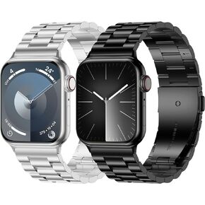 Wolait Compatible with Apple Ultra 2 Watch Bands 49mm 45mm 44mm 42mm 41mm 40mm 38mm, 2 Pack Metal Stainless Steel Band for iWatch Band Ultra 2, Series 9 8 SE 7 6 5 4 3 2 1 Men Women