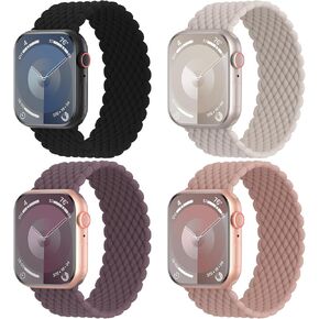4 عبوات من حلقات منفردة مضفرة متوافقة مع سوار ساعة Apple 38 مم 40 مم 41 مم 42 مم 44 مم 45 مم 49 مم، حزام رياضي من النايلون القابل للتمدد لسلسلة iWatch 9/8/SE/7/6/5/4/3/2/1/Ultra