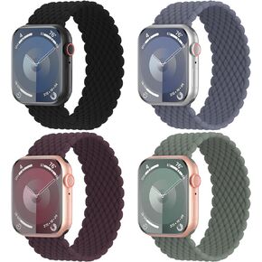 4 Pack Braided Solo Loop Compatible with Apple Watch Band 38mm 40mm 41mm 42mm 44mm 45mm 49mm, Stretchy Nylon Sport Strap Elastic Wristbands for iWatch Series 9/8/SE/7/6/5/4/3/2/1/Ultra