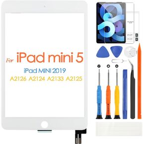 شاشة تعمل باللمس لجهاز iPad Mini 5 2019 محول رقمي لجهاز iPad Mini5 7.9 بوصة A2124 A2125 A2126 A2133 لوحة زجاجية بديلة تعمل باللمس مع طقم إصلاح (أبيض، وليس شاشة LCD)