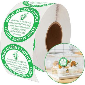 500 pcs Allergy Sticker for Cake Food Allergy Stickers 2 Inch Allergen Warning Labels for Bakery, Party,Restaurants (2 inch)