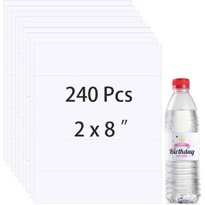 Zonon Printable Water Bottle Labels for Laser, Blank Bottle Stickers Adhesive Personalized Bottle Label Wraparound Rectangle Bottle Label Sticker(240 Pieces)