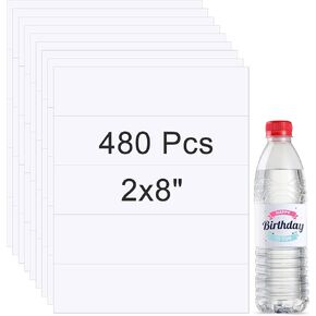 Zonon Printable Water Bottle Labels for Laser, Blank Bottle Stickers Adhesive Personalized Bottle Label Wraparound Rectangle Bottle Label Sticker(240 Pieces)