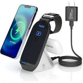 Top Tier 3 in 1 Wireless Charging Station Apple & Samsung, iPhone Apple Watch Airpods Phone Charger and Qi Certified Devices