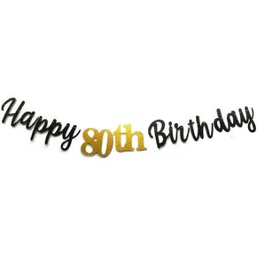 لافتة عيد ميلاد سوداء سعيدة 80th لافتة ذهبية لامعة 80 عامًا لتزيين حفلات أعياد الميلاد لوازم الاحتفال بالذكرى السنوية خلفية مجمعة مسبقًا (أسود)