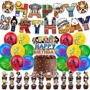 Piece Anime Birthday Decorations Party Supplies Party Favor Include Happy Birthday Banner, Cake Topper, Balloon，Cupcake Toppers, Anime Decorations for Girls