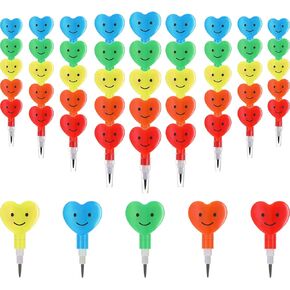 Zonon 36 Pieces Valentine‘s Day Pencils Plastic Stacking Heart, Cute Smile Face Pencils Valentine‘s Day Gifts, Goodie Bag Stuffers School Party Favors for Kids(Colorful)