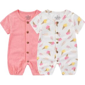 Baby Girl Romper Button Jumpsuit Summer Infant Boy Clothes for 0-24 Months